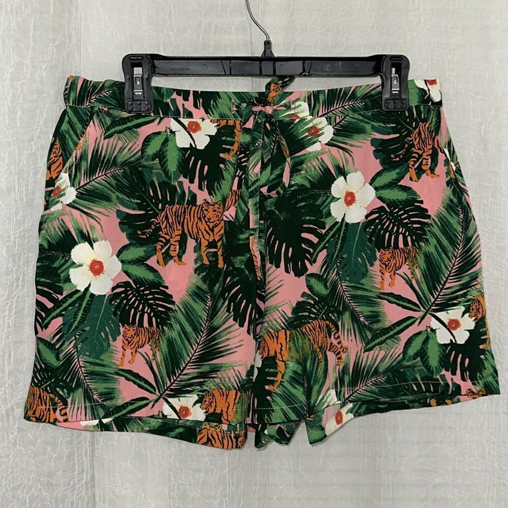 Cynthia Rowley M-L Green Orange Tropical Jungle Tiger Cropped Top & Short PJ Set - Picture 13 of 16